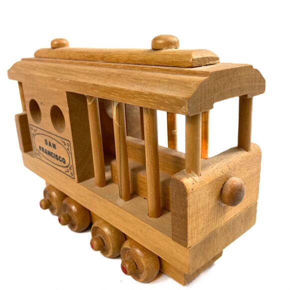 Vintage Rolling Wooden San Francisco Trolley Car with painted Wheels Shelf Size - Picture 5 of 7